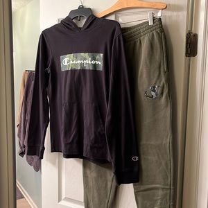 Champion lightweight hoodie, olive green  Champion sweatpants